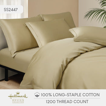 Hallmark Simplicity Premium Cotton 1200TC Plain Bed Linen - Khaki