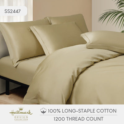 Hallmark Simplicity Premium Cotton 1200TC Plain Bed Linen - Khaki