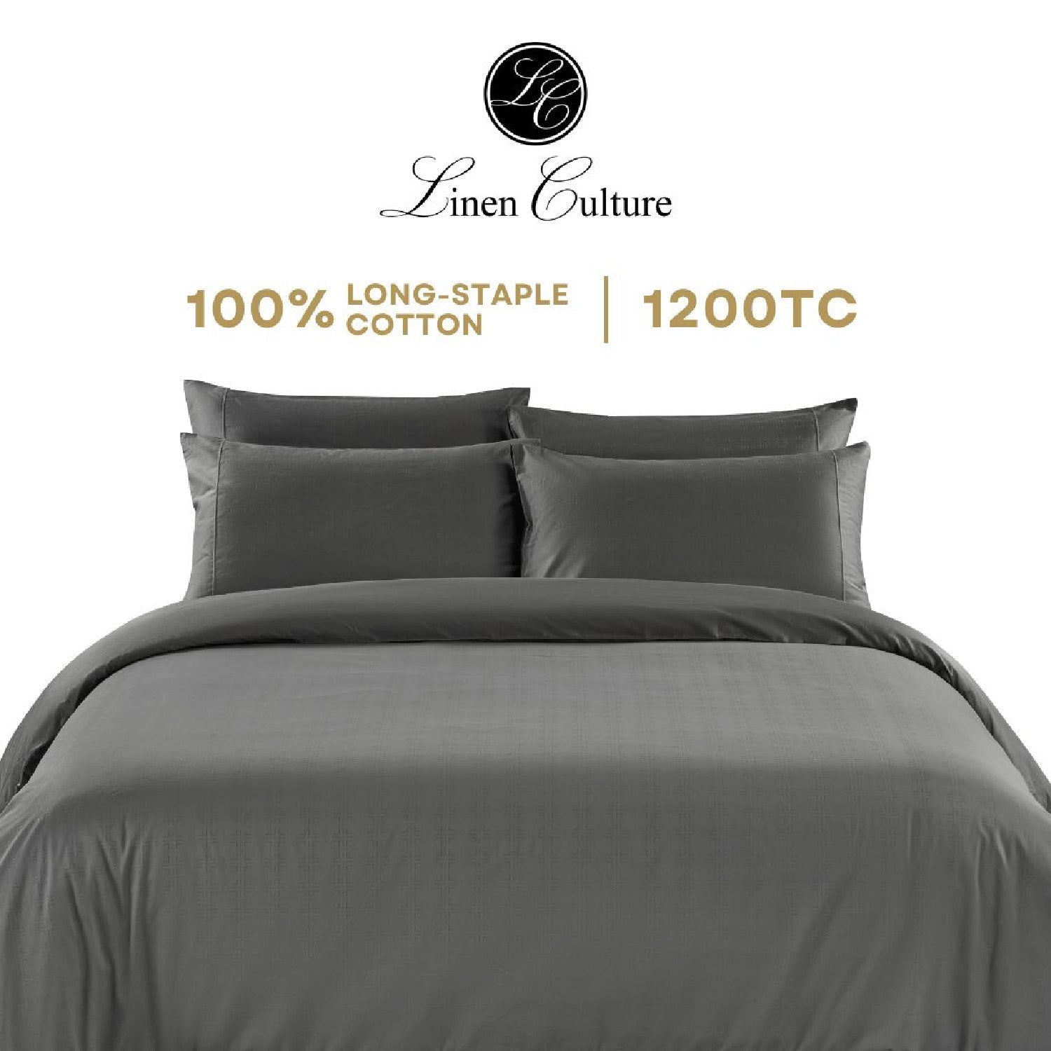 Linen Culture Premium Long-Staple Cotton Bed Linen - Dobby Dark Grey Color