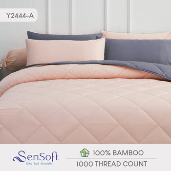 Sensoft 100% Bamboo Duvet Comforter Set in Pink and Dark Grey – Ultra Soft, Cooling, and Hypoallergenic Bedding