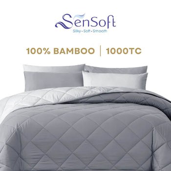 Sensoft 100% Bamboo Duvet Comforter Set in Pink and Dark Grey – Ultra Soft, Cooling, and Hypoallergenic Bedding