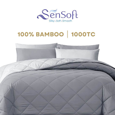 Sensoft 100% Bamboo Duvet Comforter Set in Pink and Dark Grey – Ultra Soft, Cooling, and Hypoallergenic Bedding