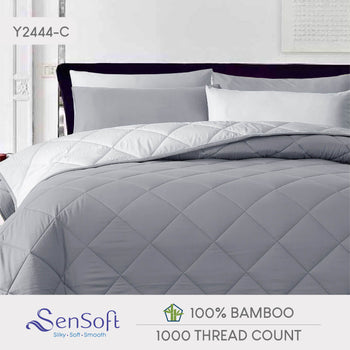 Sensoft 100% Bamboo Duvet Comforter Set in Pink and Dark Grey – Ultra Soft, Cooling, and Hypoallergenic Bedding
