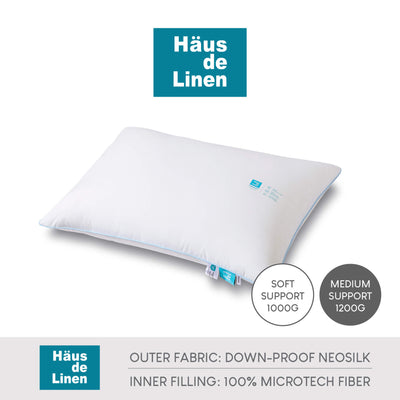 Down-alternative comfort pillow with smooth Neosilk fabric