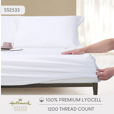 Hallmark Classix Smooth Lyocell 1200TC Plain Fitted Sheet Set - Snow