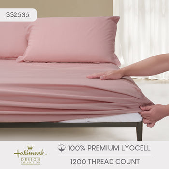 Hallmark Classix Smooth Lyocell 1200TC Plain Fitted Sheet Set - Pink