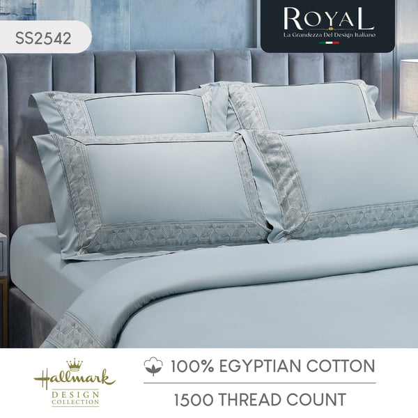 Hallmark Royal Egyptian Cotton 1500TC Laced Bed Linen - Blue