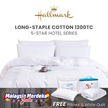 Hallmark 5-Star Hotel Long-Staple 1200TC Plain Bed Linen - White