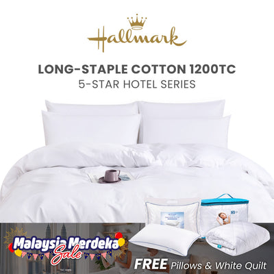 Hallmark 5-Star Hotel Long-Staple 1200TC Plain Bed Linen - White