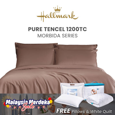 Hallmark Morbida Pure Tencel 1200TC Plain Bed Linen - Reddish-Brown