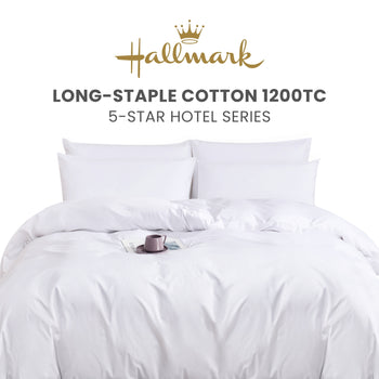 Hallmark 5-Star Hotel Long-Staple 1200TC Plain Bed Linen - White