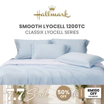 Hallmark Classix Lyocell 1200TC Plain Full Set Bed Linen - Cloud Blue